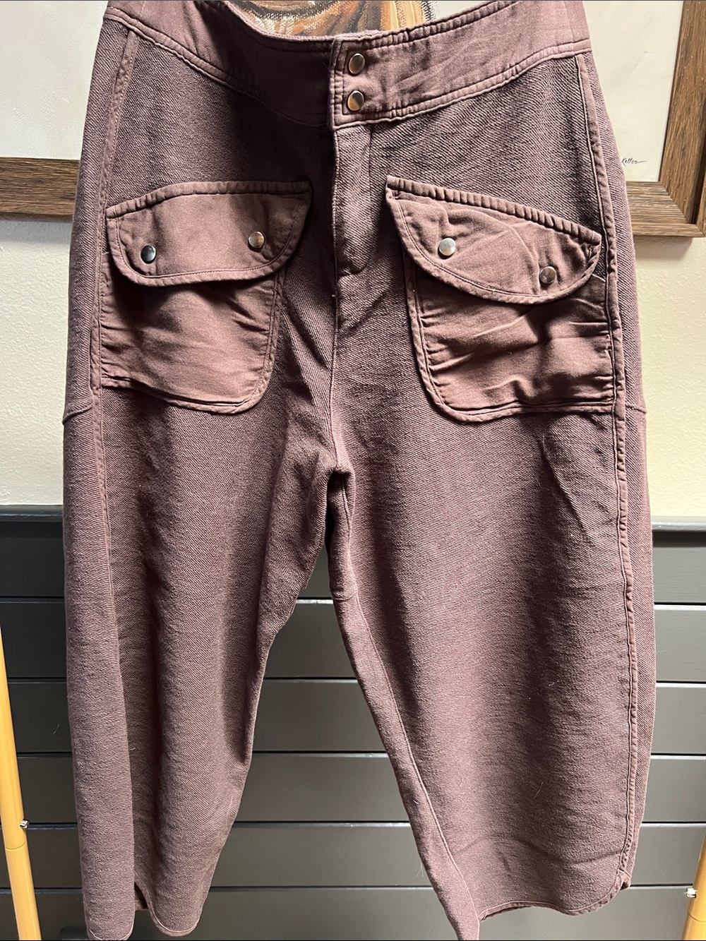 BiBI Cargo Pocket Drop Crotch Cropped Pants - Brown